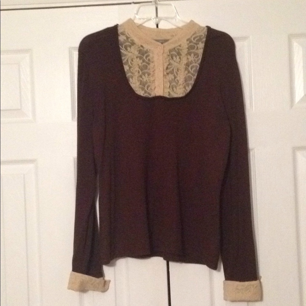 Brown and tan lace pullover sweater
